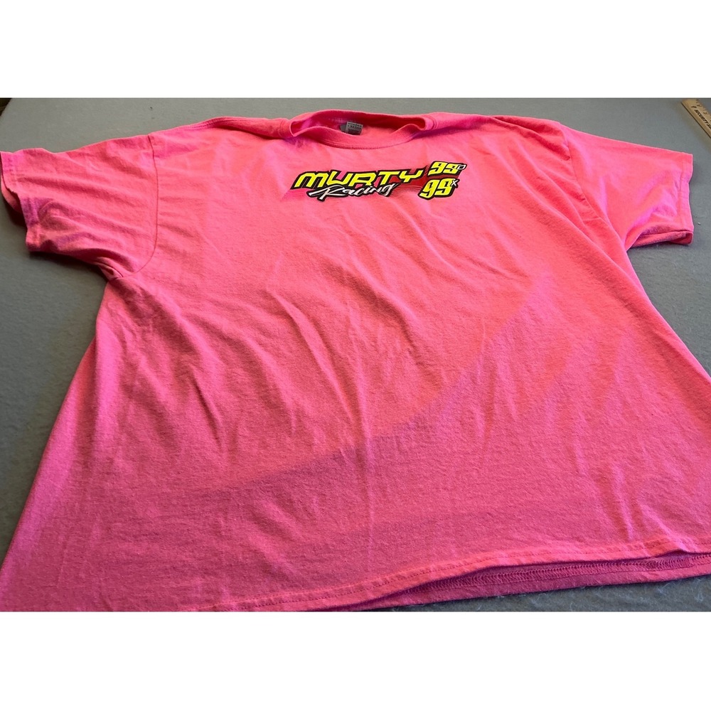 Gildan Murty Racing T-Shirt Neon Pink Graphic Dirt Track Car 3XL Racing Tee